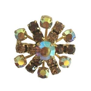 Vtg Rhinestone Scatter Pin Brooch Amber AB Finish